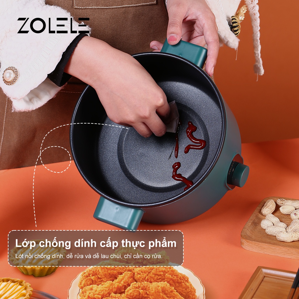 Nồi Nẩu Lẩu Điện đa năng ZOLELE ZC002 3L 600W Chất liệu chảo chống dính Nấu nhanh trong 15 phút