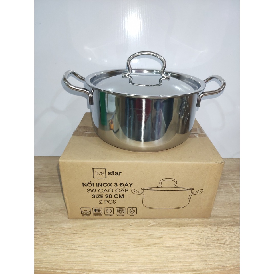 Nồi inox 3 Đáy Nắp Kính 20cm -  24cm - 26cm Fivestar PLus - Hàng KM Của Vinamilk