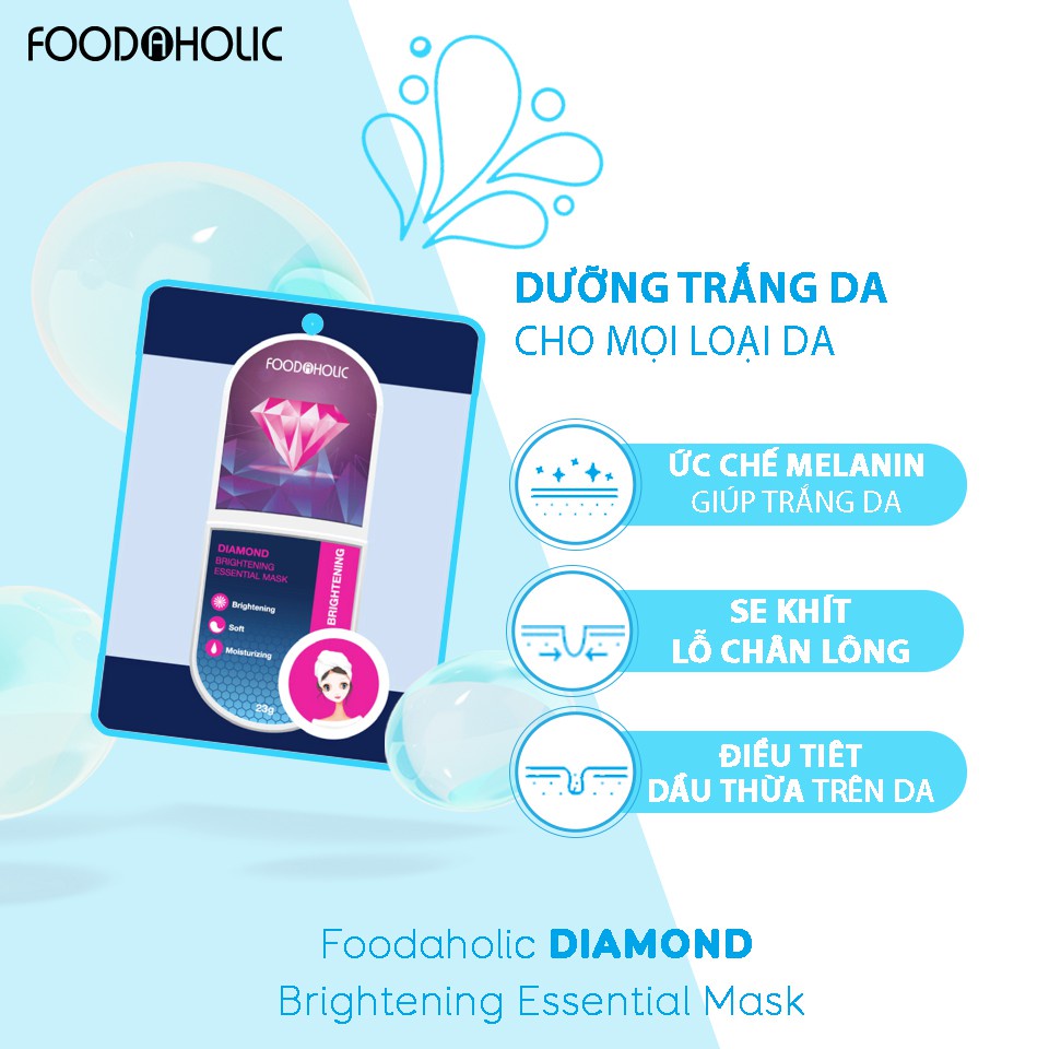 Hộp 10 Mặt Nạ Dưỡng Trắng Da Kim Cương Foodaholic Diamond Brightening Essential Mask 23g x 10