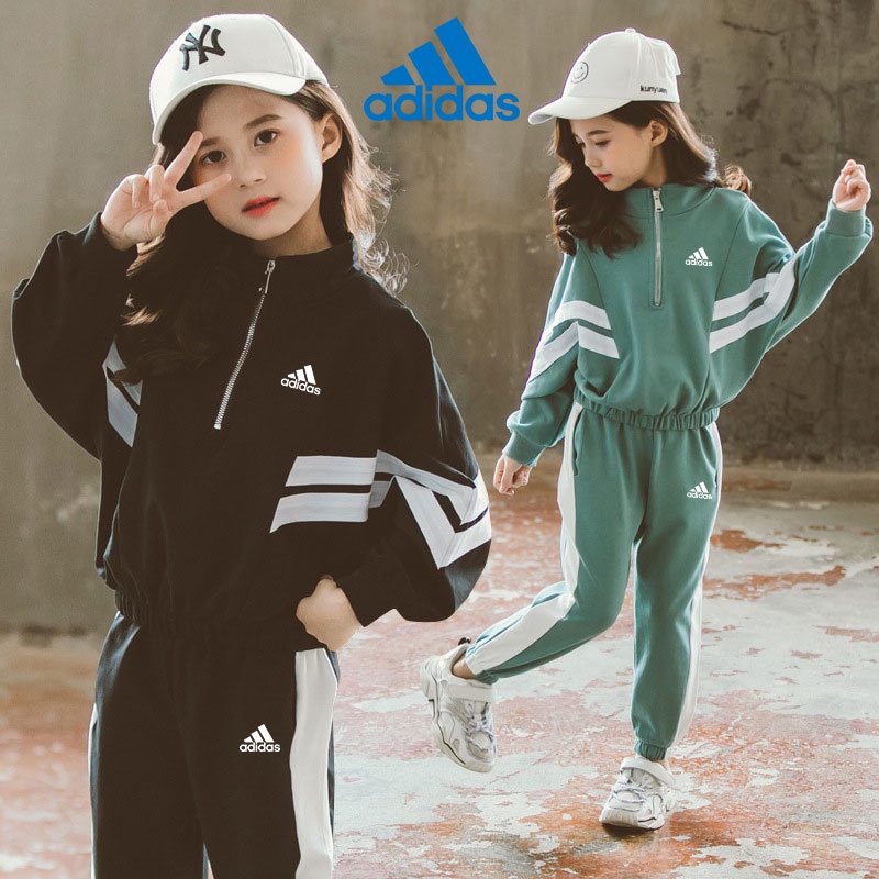 Bộ đồ thể thao Adidas dài tay dáng rộng thời trang dành cho bé gái 3-14 tuổi