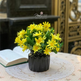 Chậu hoa giả mini trang trí, để bàn đẹp chậu ngẫu nhiên PKND FLOWERS & DECOR