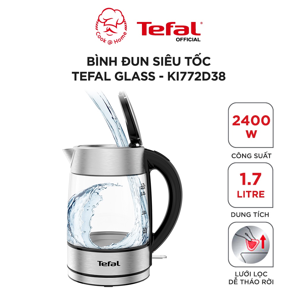 Bình đun siêu tốc Tefal KI772D38 - thủy tinh - 2400W, 1.7L