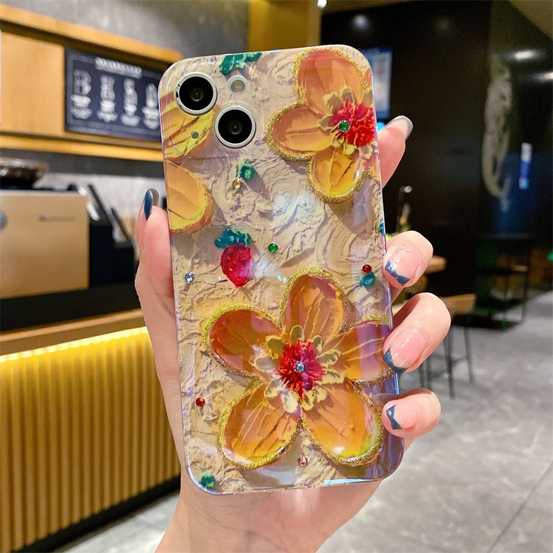 Ốp Điện Thoại Mềm Họa Tiết Hoa Kim Cương Tím Cho iPhone14 13 12 11 Pro Max Plus X XR XS Max