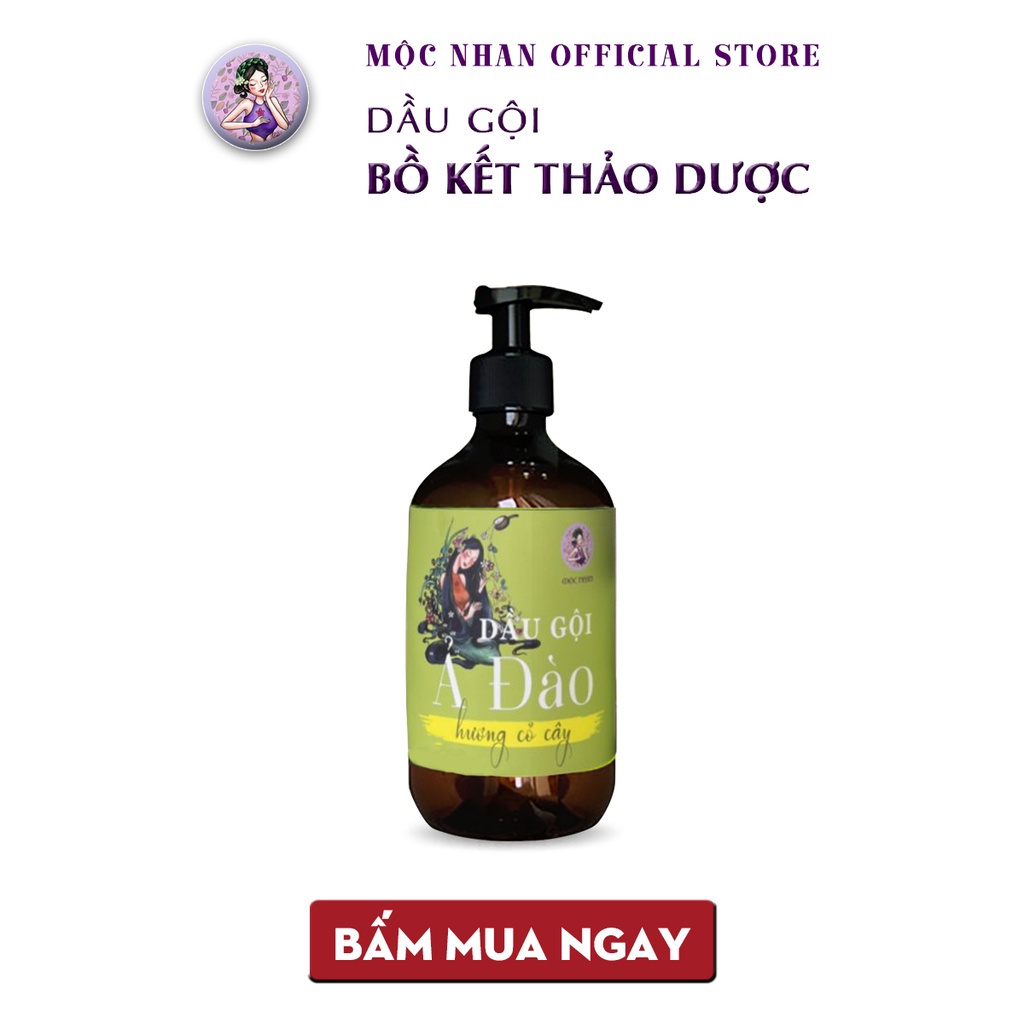 Dầu gội thảo dược Ả Đào, bồ kết hoa bưởi thiên nhiên sạch gàu, giảm rụng, nấm, ngứa MỘC NHAN 500ml handmade