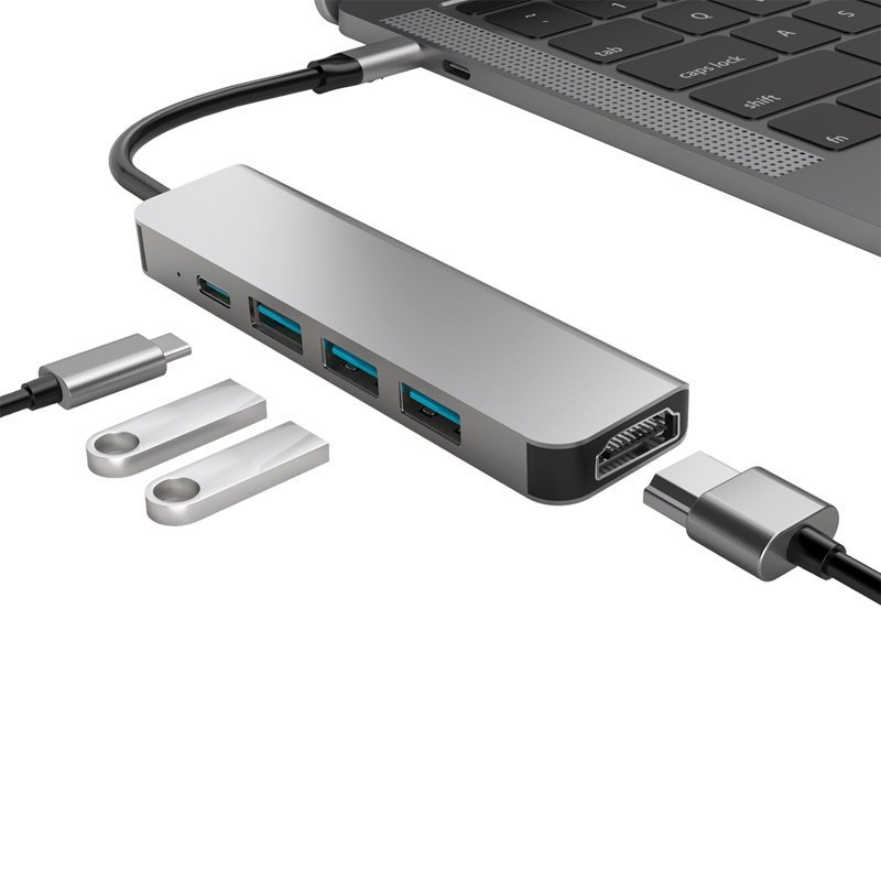 Mới Bộ Chuyển Đổi Hub Usb C Sang Hdmi 4k Hdmi 3 Cổng Usb 3.0 Pd 3.0 5 Trong 1