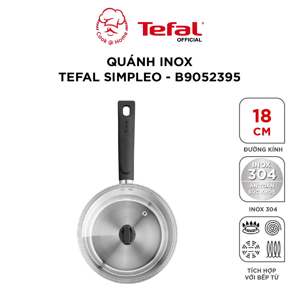 [Mã LIFEHL50K giảm 10% đơn 200K] Nồi inox cán dài, quánh inox Tefal Simpleo B9052395 18cm