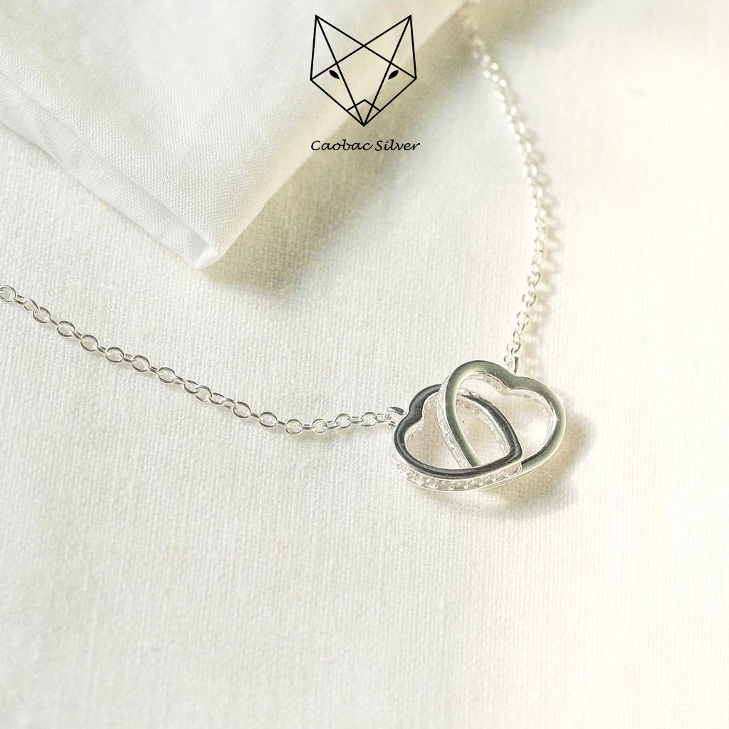 Dây Chuyền Bạc Nữ S925 Caobac Silver Hoạ Tiết Tim Lồng Tim Phong Cách Đơn Giản Tinh Tế