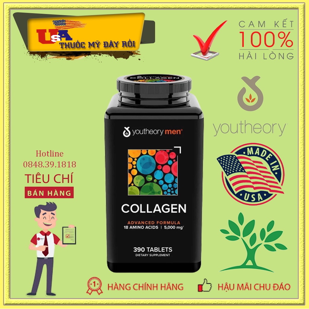 Collagen Men Youtheory 390 Viên Dành Cho Nam Giới - Bổ Sung Protein, Đẹp Da,...