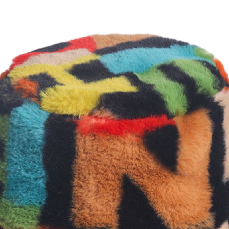Mũ Bucket Phủ Lông Dày Dặn Giữ Ấm Mùa Đông In Họa Tiết Chữ Cái Nhiều Màu Sắc Phong Cách Harajuku Cho Nữ