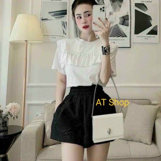 Quần short nữ lưng cao ống rộng, vải xốp phồng cao cấp dập nổi ly 3d dáng quần đùi xốp nữ mặc ở nhà cạp chun đi biển đẹp