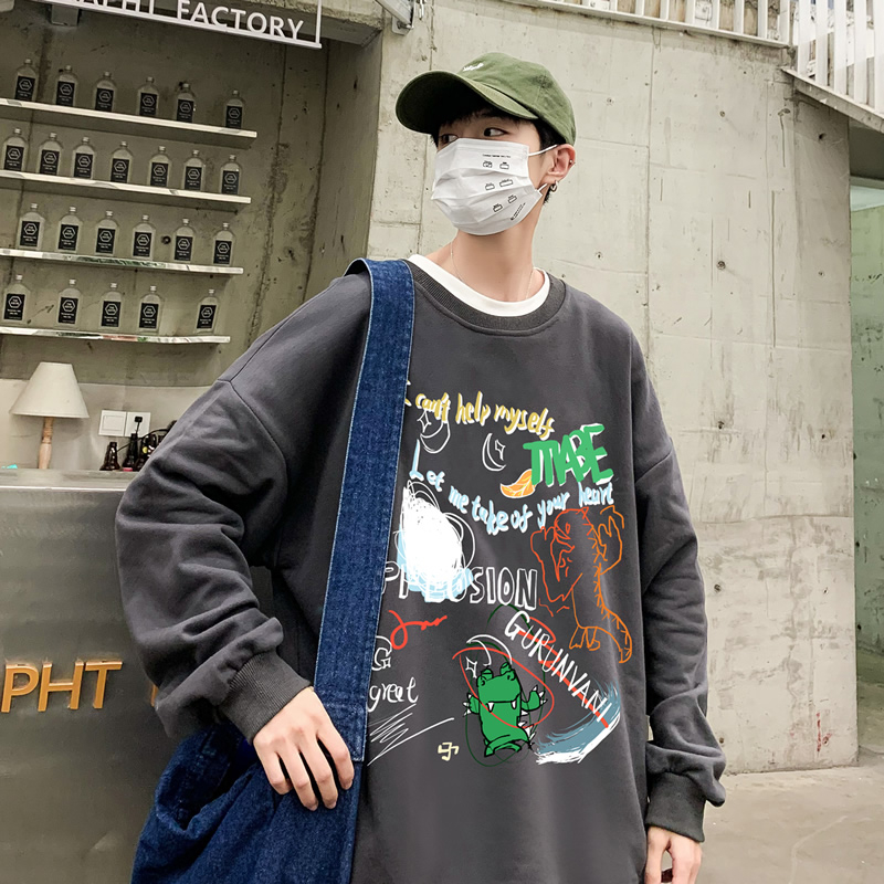 Áo Thun Dáng Rộng Dài Tay In Họa Tiết Graffiti 4 Màu Sắc Size M-5Xl