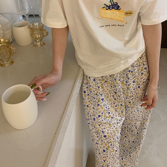 Quần Ngủ Dáng Rộng In Hoa Dễ Thương Phong Cách Hàn Quốc Thời Trang Xuân Hè Cho Nữ | BigBuy360 - bigbuy360.vn