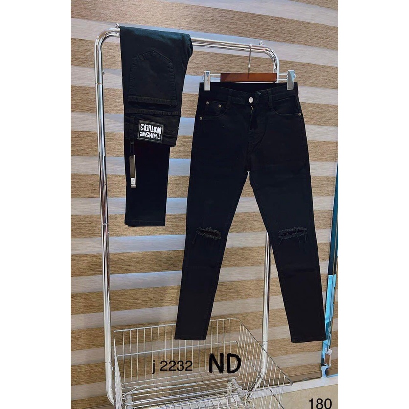 Quần jean nam rách gối màu đen chất bò cao cấp co dãn 4 chiều cực đẹp jean trơn from dáng skinny đẹp CAROLLSOTR T180