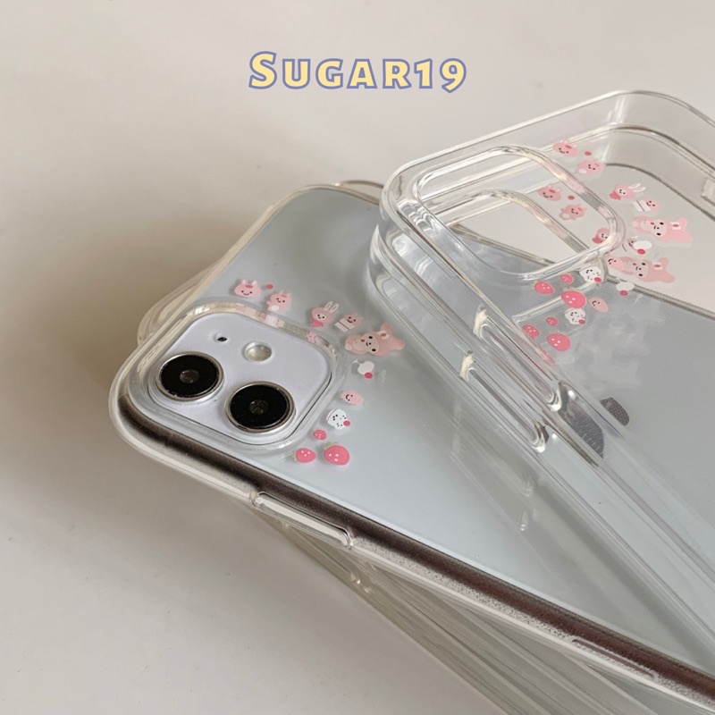 Ốp trong suốt in hình thỏ viền cam Sugar19