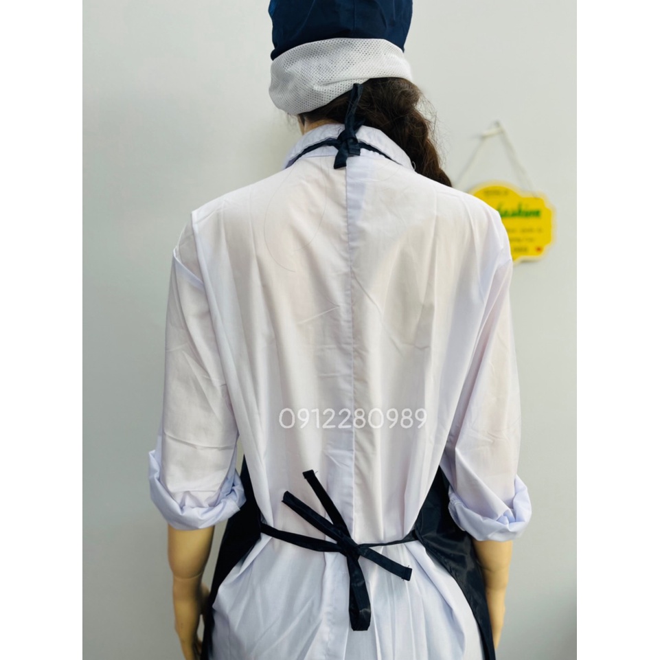 Tạp dề yếm chống thấm nước màu xanh đen, tạp dề thủy sản _ Hình chụp thật