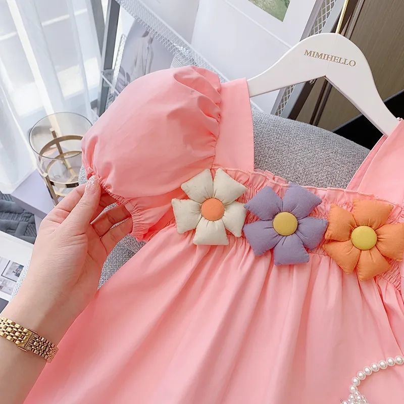 Đầm Chiffon Cổ Vuông Tay Phồng In Họa Tiết Hoa Phong Cách Pháp Thời Trang Mùa Hè Hàng Mới Dành Cho Bé Gái