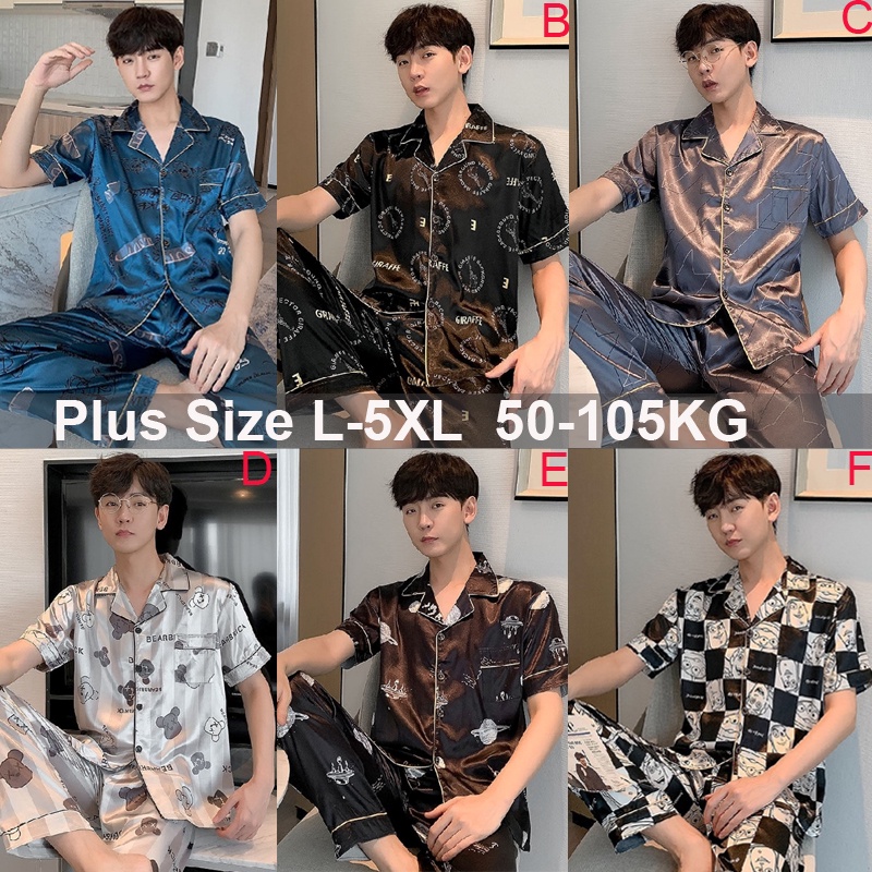 Bộ Đồ Ngủ Tay Ngắn Dáng Rộng Bằng Lụa Satin Thời Trang Hàn Quốc Dành Cho Nam Size L-5XL