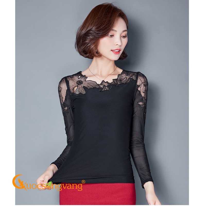 Áo nữ áo thun nữ dài tay dáng ôm phối ren GLA070 Cuocsongvang