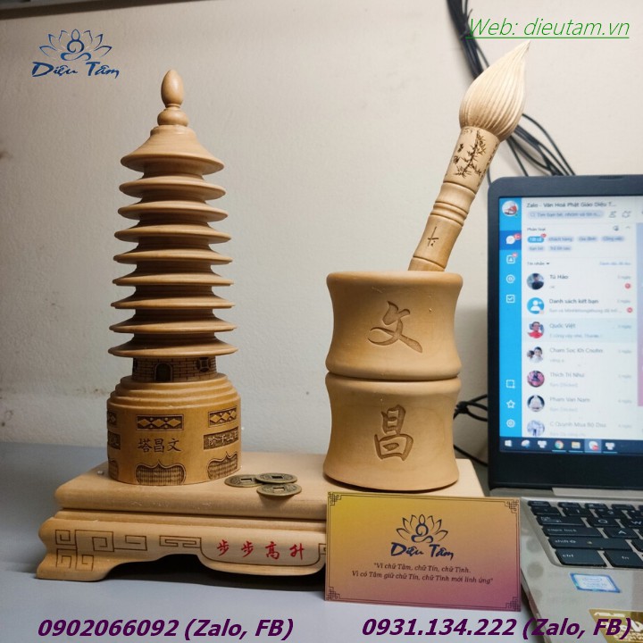 Ống bút văn xương  kèm bút văn xương tặng dây xu kết đồng tâm đồ phong thủy