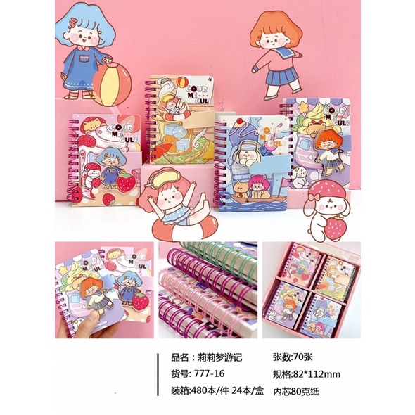 24 Quyển sổ A7-777 lò xo cute kích thước: 82 x 112 mm(01 hộp)