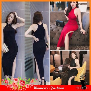 Đầm Cổ Yếm Body Form dài qua gối thun tăm chuẩn VNXK