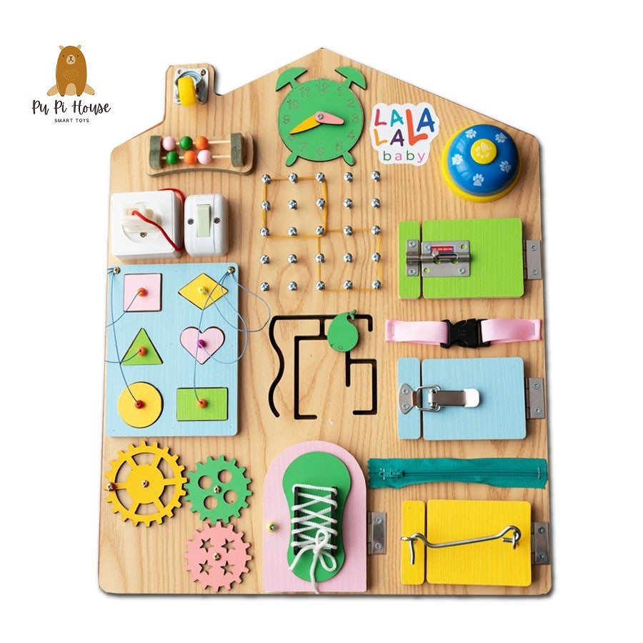 Bảng bận rộn - Busy board rèn luyện vận động tinh, kích thước 40x50x5cm - Pu Pi House