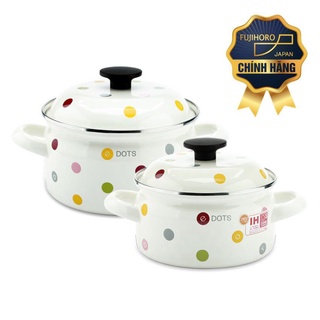  Bộ 2 nồi thép tráng men Nhật Fujihoro EDVC 16Cm-18cm  1.8L-2.5L  - sử dụng được bếp từ 