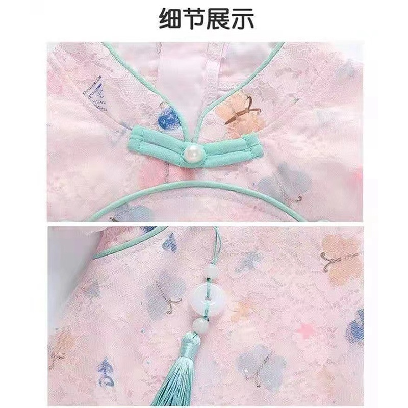 Đầm Công Chúa Năm Mới Phối Ren Phong Cách Trung Hoa Cho Bé Gái