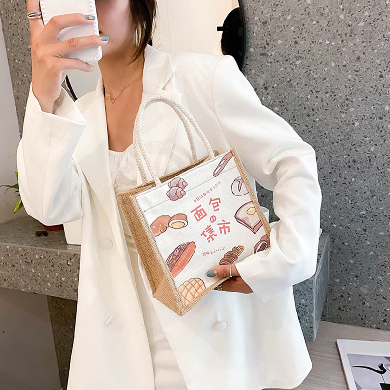 Túi Đựng Cơm Trưa Bằng Vải Canvas Chất Lượng Cao Phong Cách Nhật Bản Đơn Giản Cho Nữ