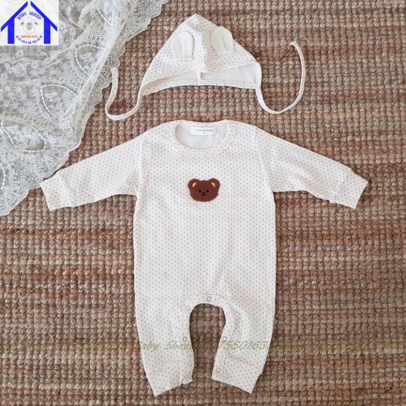 Body Chấm Bi Dài Tay Dài Chân họa tiết hình Gấu Nâu Phong Cách Hàn Quốc Cho Bé Trai Bé Gái diện đầy tháng thôi nôi