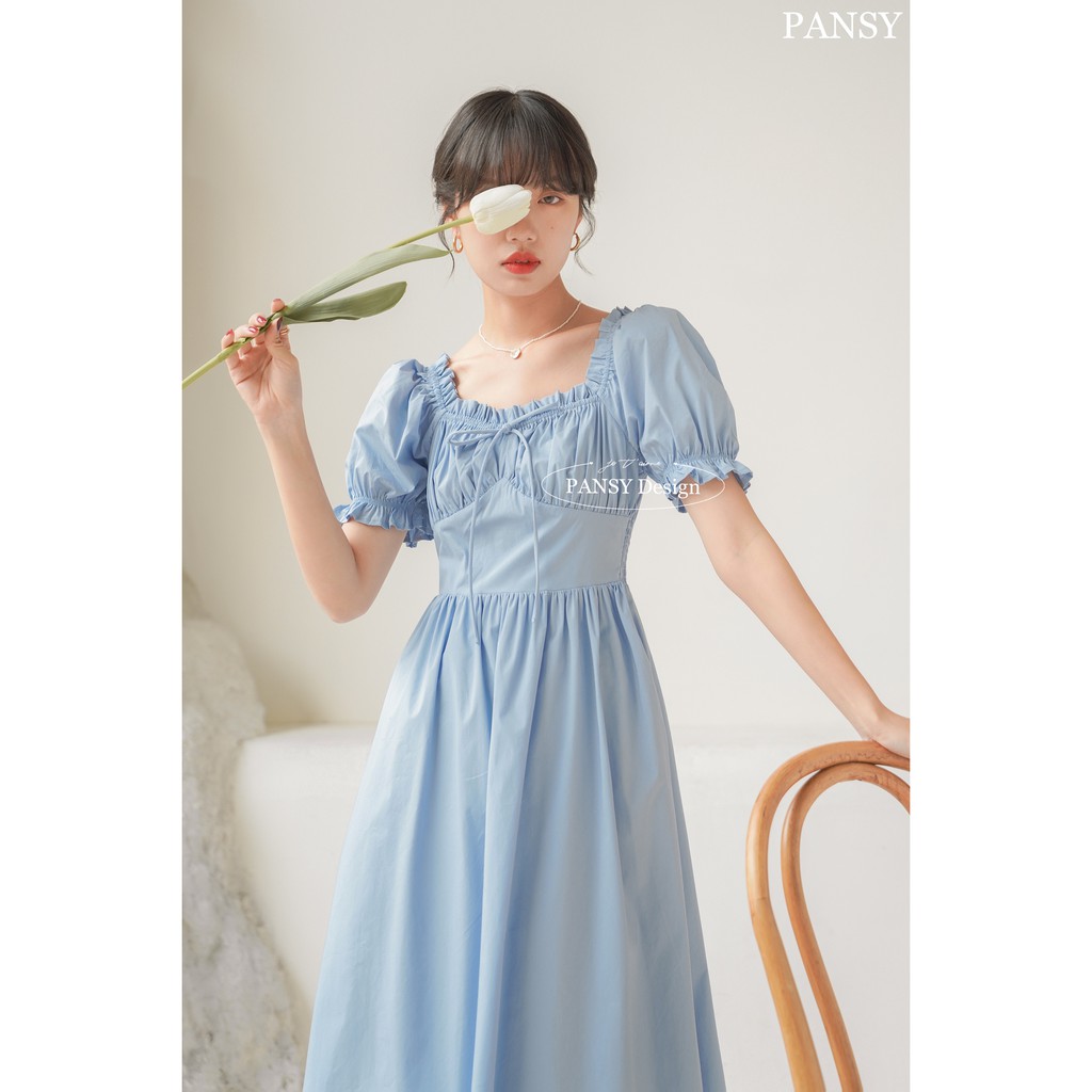 Váy xanh dương nhún ngực (+2% & phí DV shopee)