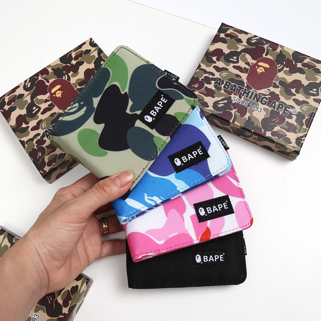 Ví BAPE Mini Ví nam A BATHING APE cao cấp vải dù chống thấm nước Fullbox Kích thước 9x21cm BP01