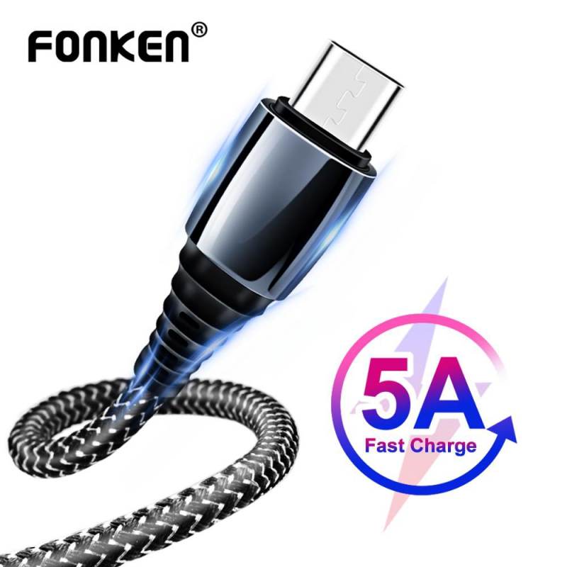 Cáp Sạc Nhanh FONKEN 5A Bằng Hợp Kim Kẽm Dây Nylon Bện Đầu Usb Type C Dài 1m