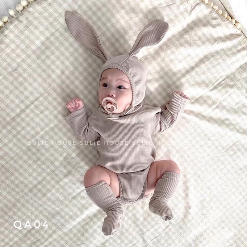 Set bodysuit len tăm dài tay 3 chi tiết xuất Hàn - QA04