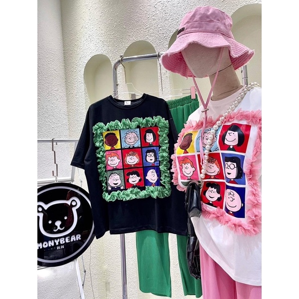 Set áo cotton Chibi phối ren quần suông gân đáng yêu