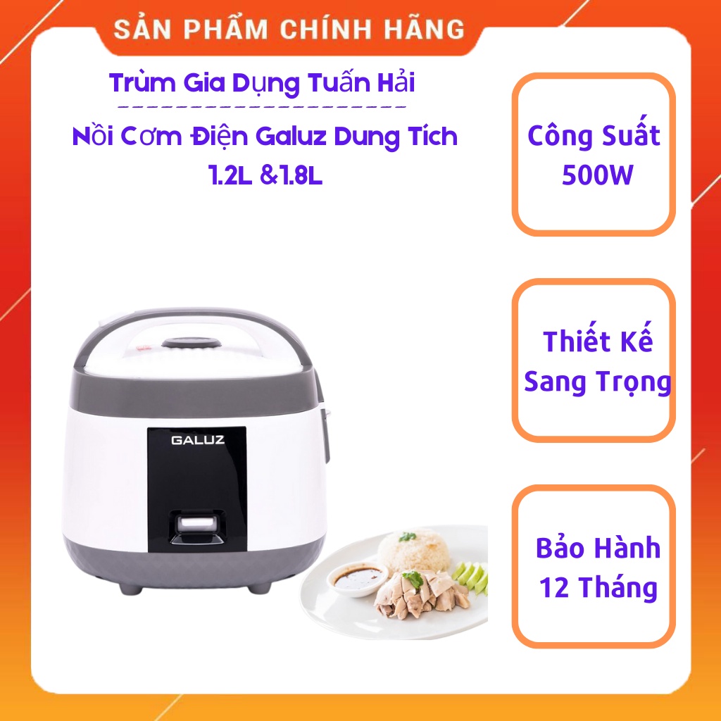 Nồi Cơm Điện GALUZ GR-03, Với 2 Dung Tích 1.2L Và 1.8L, Thiết Kế Sang Trọng, Tiết Kiệm Điện