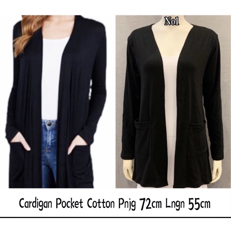 Kardigan pendek hitam poket & tidak ada poket Wanita (Black Cardigan Cotton Muslimah For Women)