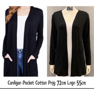 Kardigan pendek hitam poket & tidak ada poket Wanita (Black Cardigan Cotton Muslimah For Women)