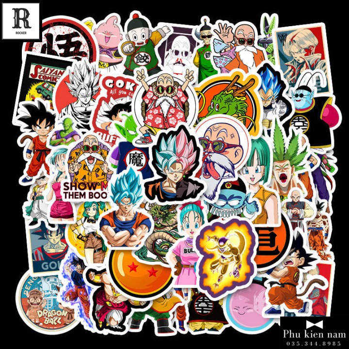 Sticker PVC Chống nước Decal Hình dán Xe Mũ bảo hiểm Songoku Dragonball ST053