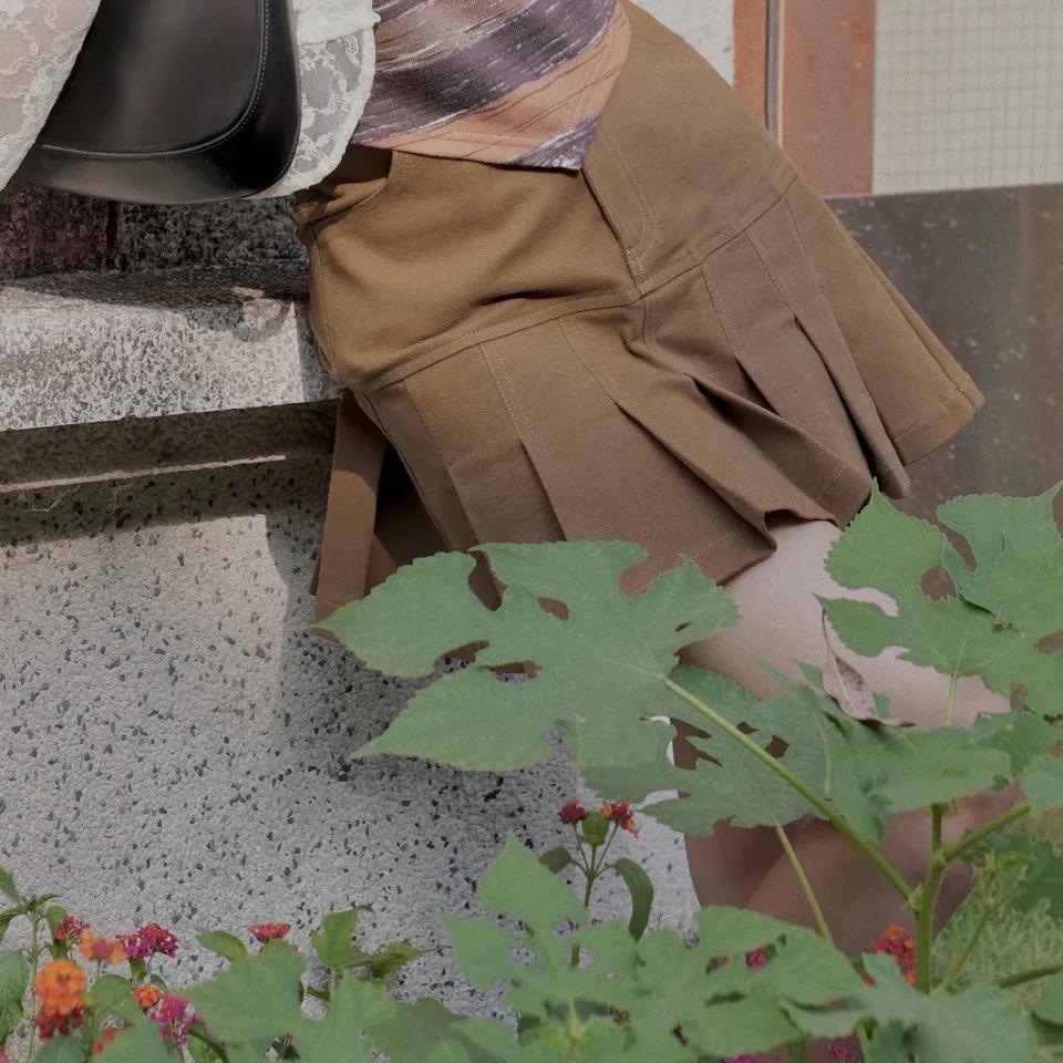 Chân Váy Chữ A Lưng Cao Xếp Ly Thời Trang Retro Hồng Kông Mới Cho Nữ