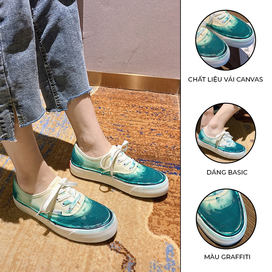 Giày Thể Thao Nữ Ulzzang Vintage, Giày Vải Canvas Graffiti Buộc DâyPhong Cách Retro Hàn Quốc Street Style-Iclassy_ Shoes