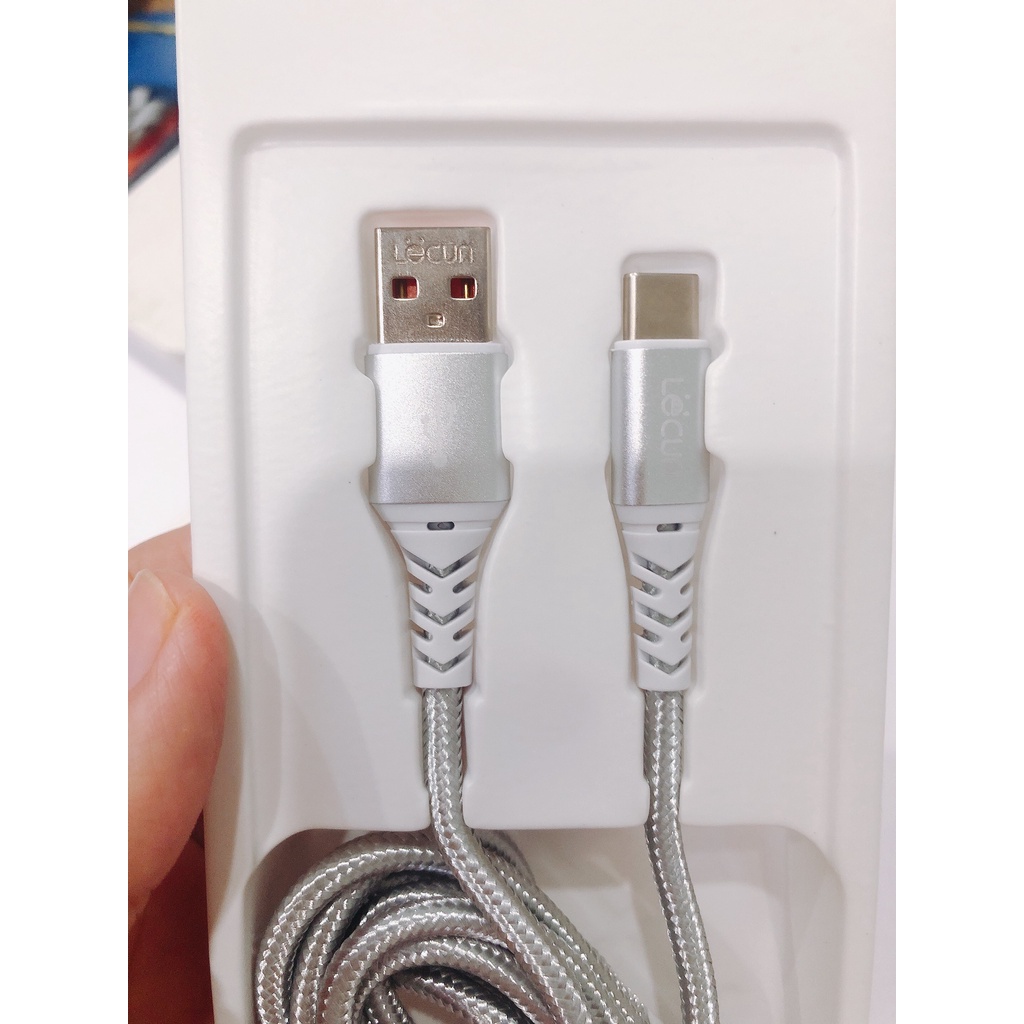 2m -Type C -Dây sạc nhanh Lecun HT 20 dòng điện 5V- 5A  chuôi Type C, dây dù dài 2m - Hàng Chính Hãng
