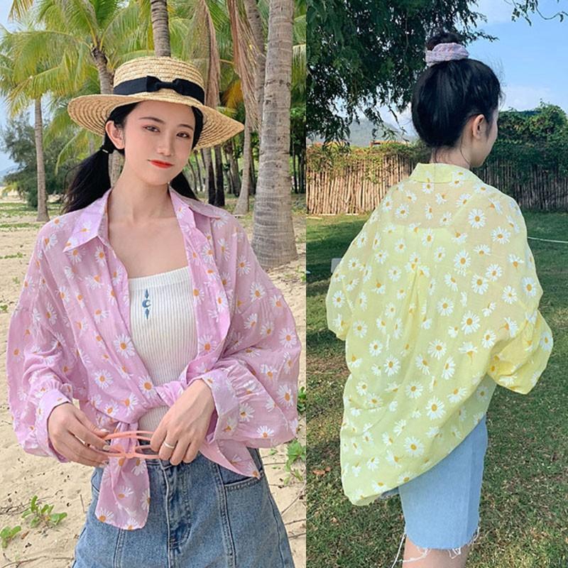 Small Daisy Shirt Long-sleeved Sunscreen Women Thin Printed Shirt Women Tops | BigBuy360 - bigbuy360.vn