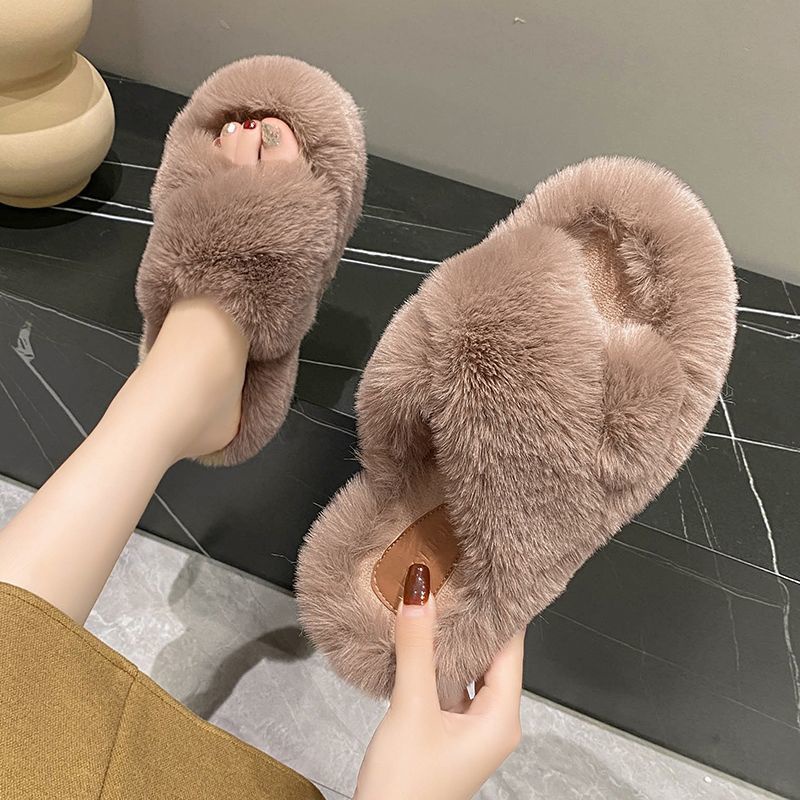Dép Quai Ngang Đế Dày Quai Chéo Phối Lông Phong Cách Mới Cho Nữ