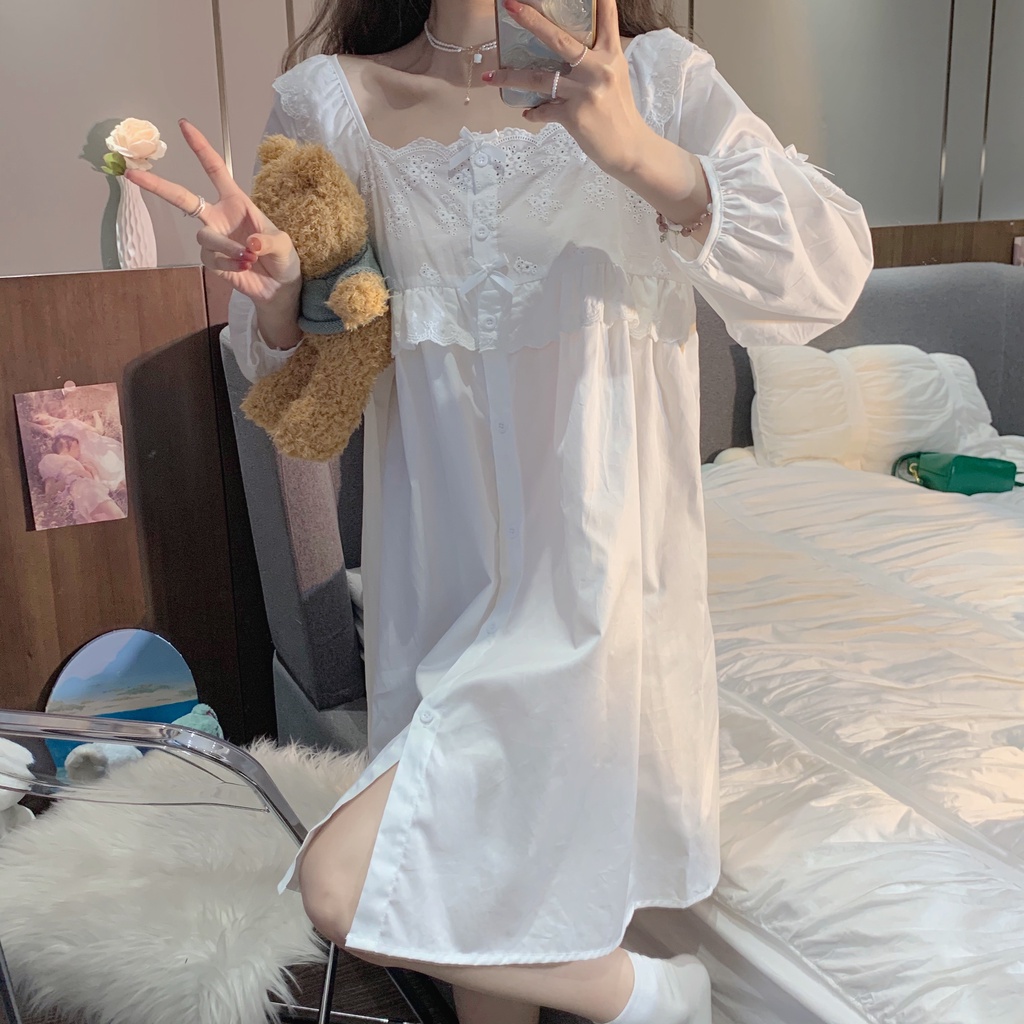 Set bộ mặc nhà phối ren tiểu thư quảng châu retro