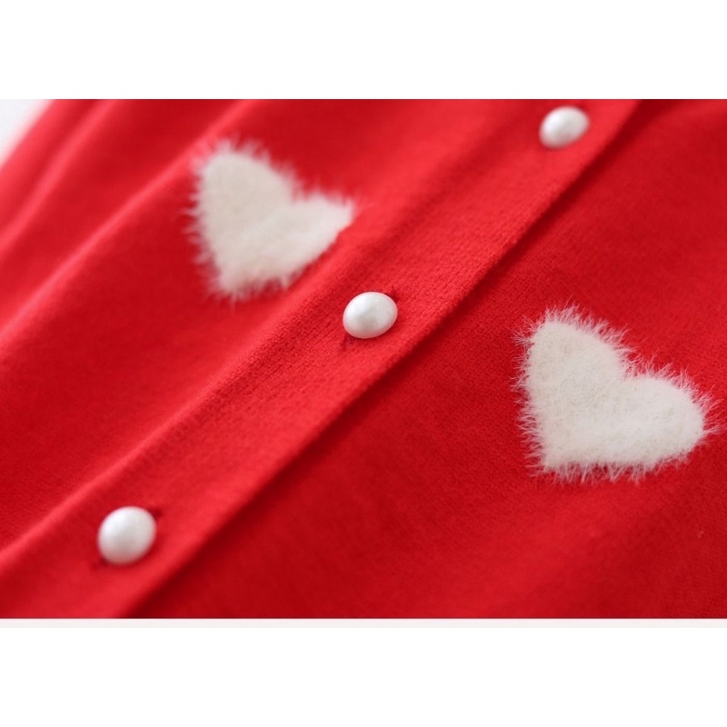 Áo khoác cardigan tay dài họa tiết trái tim đáng yêu cho bé gái