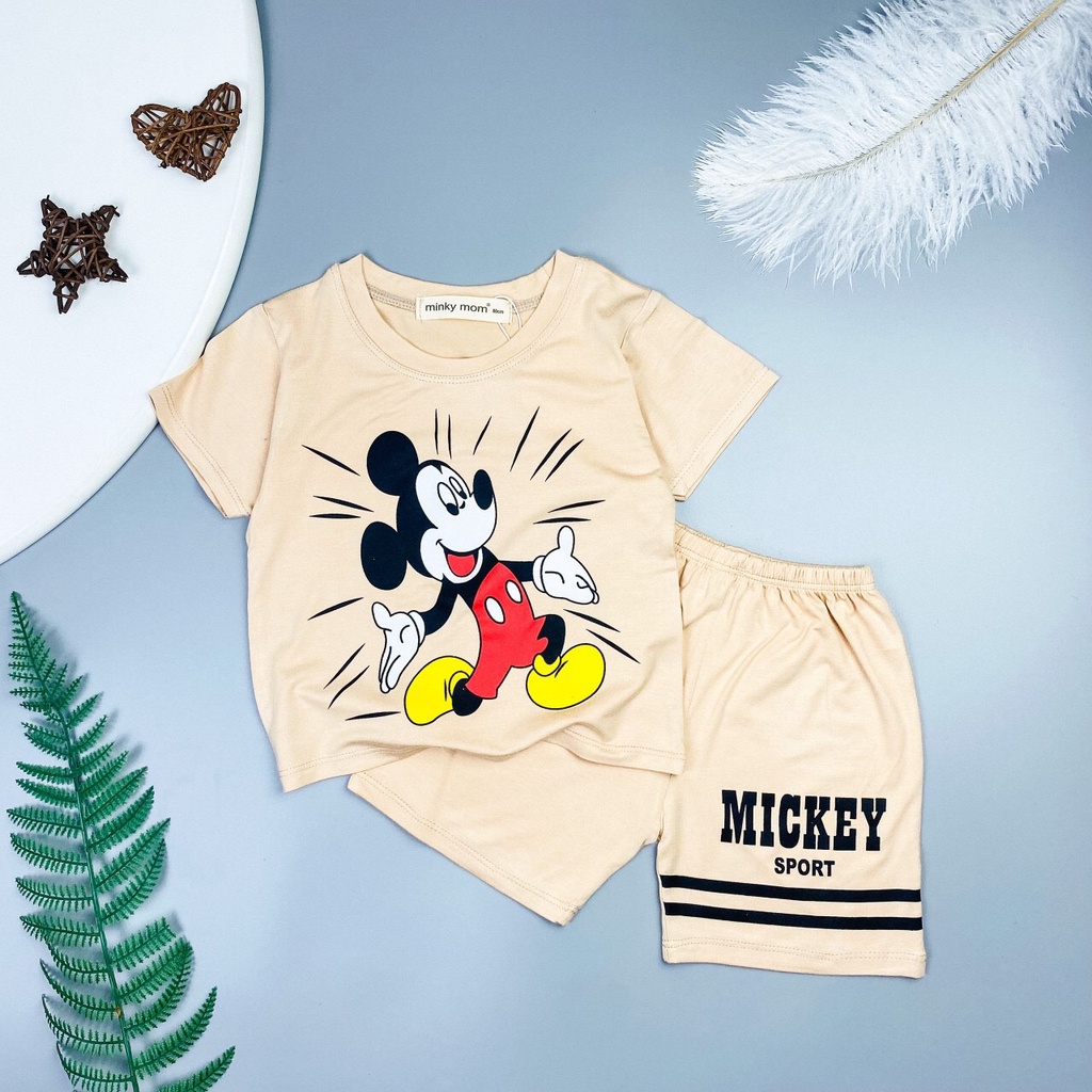 Bộ Quần Áo cộc Tay Minky Mom, Vải Thun Lạnh Thoáng Mát, in hình Mickey. Size 80 - 170 MMCT11