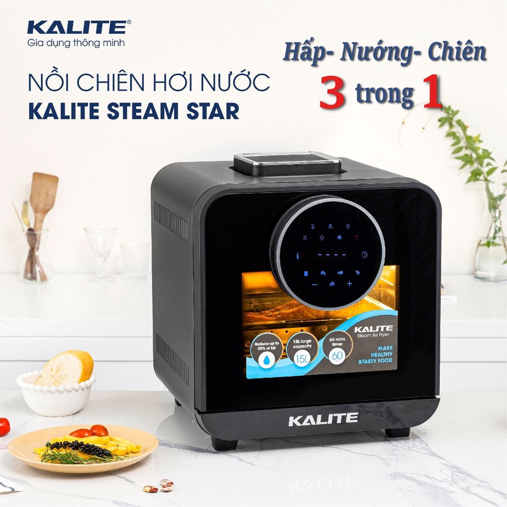 Nồi chiên không dầu kết hợp hấp hơi nước 15L Kalite Steam Star 1500W hiện đại mạnh mẽ