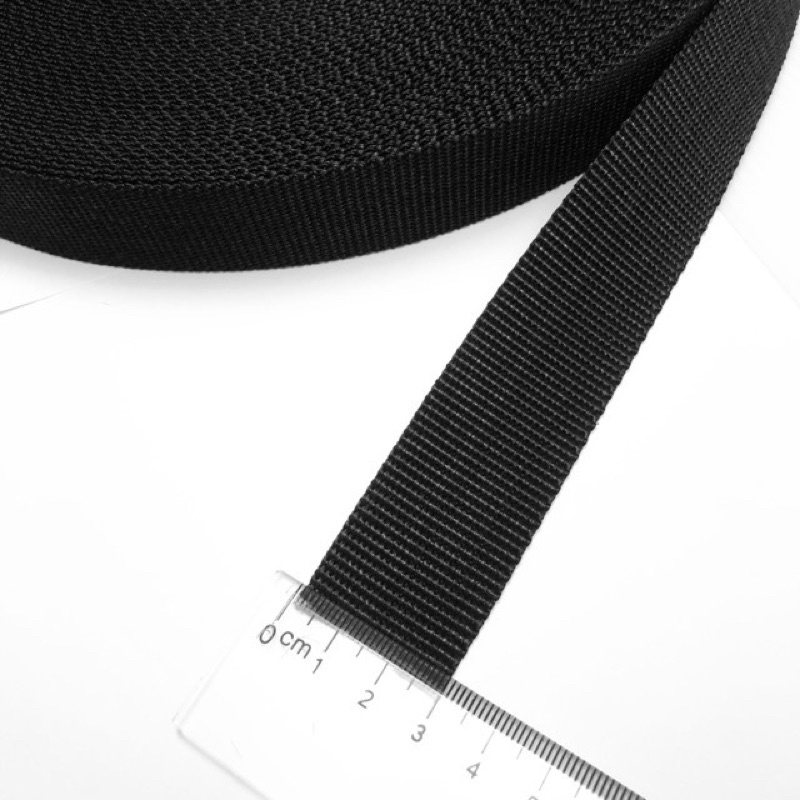 Dây quai dẹt đen, dây dù đủ size. cuộn 5/10m