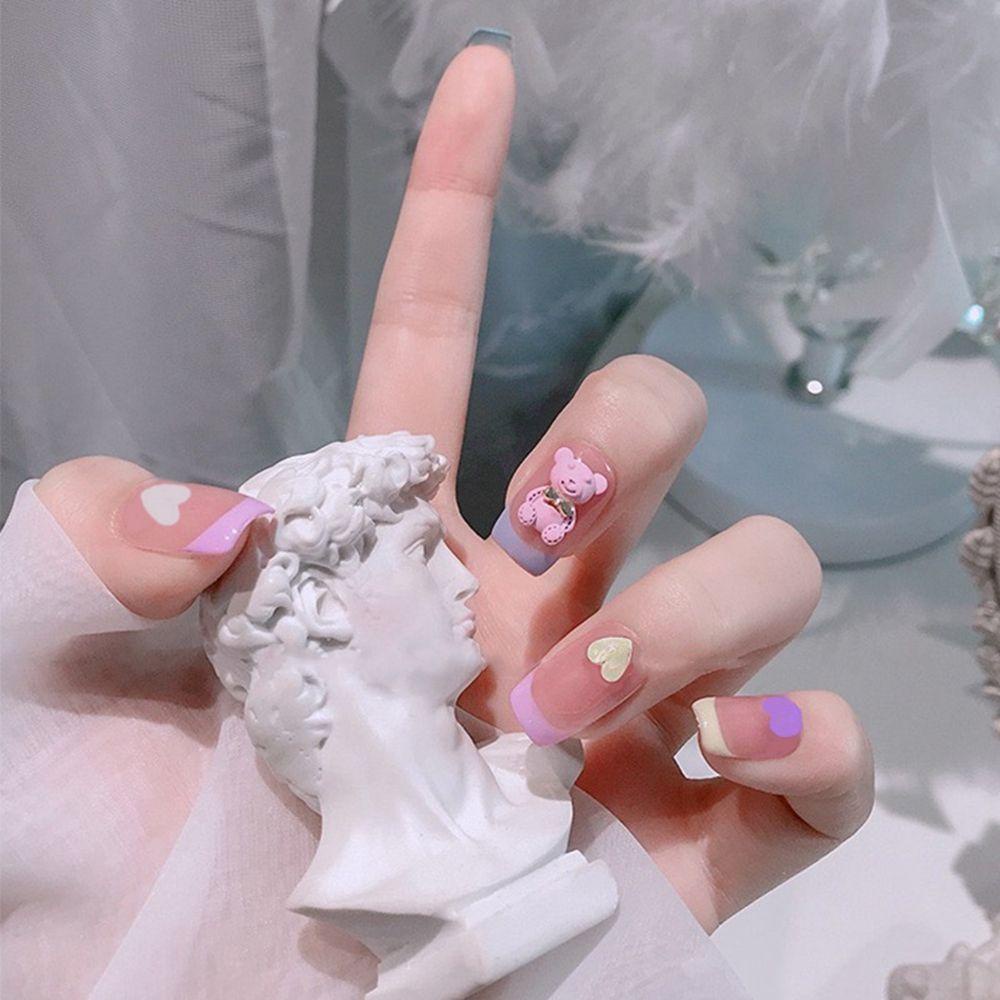 Hộp 24 Móng Tay Giả Ngắn / Tròn / Vuông Che Phủ Toàn Diện